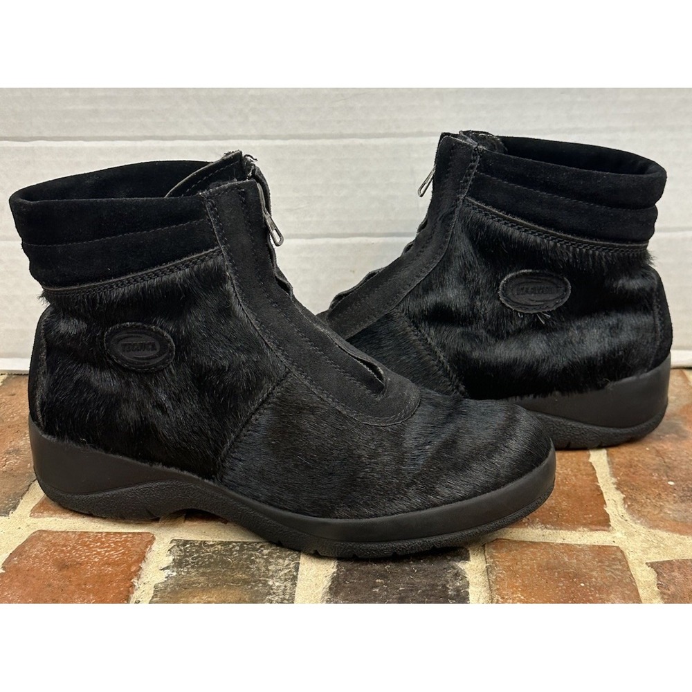 Vintage Tecnica Black Apres-Ski Ankle Boots Pony Hair Suede Chunky Zip Women's 8